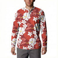 Red Hawaiian Hibiscus Monstera Button Sweatshirt Grunge Stylized