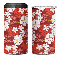 Red Hawaiian Hibiscus Monstera 4 in 1 Can Cooler Tumbler Grunge Stylized LT01 One Size: 16 oz Red - Polynesian Pride
