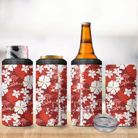 Red Hawaiian Hibiscus Monstera 4 in 1 Can Cooler Tumbler Grunge Stylized LT01 - Polynesian Pride