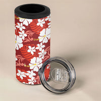 Red Hawaiian Hibiscus Monstera 4 in 1 Can Cooler Tumbler Grunge Stylized LT01 - Polynesian Pride