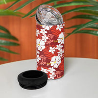Red Hawaiian Hibiscus Monstera 4 in 1 Can Cooler Tumbler Grunge Stylized LT01 - Polynesian Pride