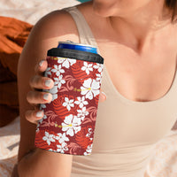 Red Hawaiian Hibiscus Monstera 4 in 1 Can Cooler Tumbler Grunge Stylized LT01 - Polynesian Pride