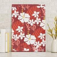 Red Hawaiian Hibiscus Monstera Canvas Wall Art Grunge Stylized