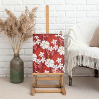 Red Hawaiian Hibiscus Monstera Canvas Wall Art Grunge Stylized