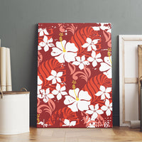 Red Hawaiian Hibiscus Monstera Canvas Wall Art Grunge Stylized