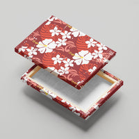 Red Hawaiian Hibiscus Monstera Canvas Wall Art Grunge Stylized