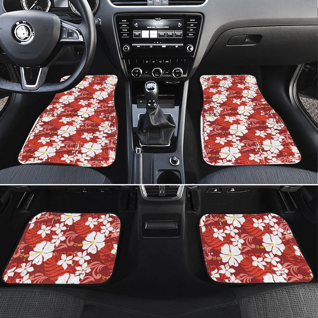 Red Hawaiian Hibiscus Monstera Car Mats Grunge Stylized