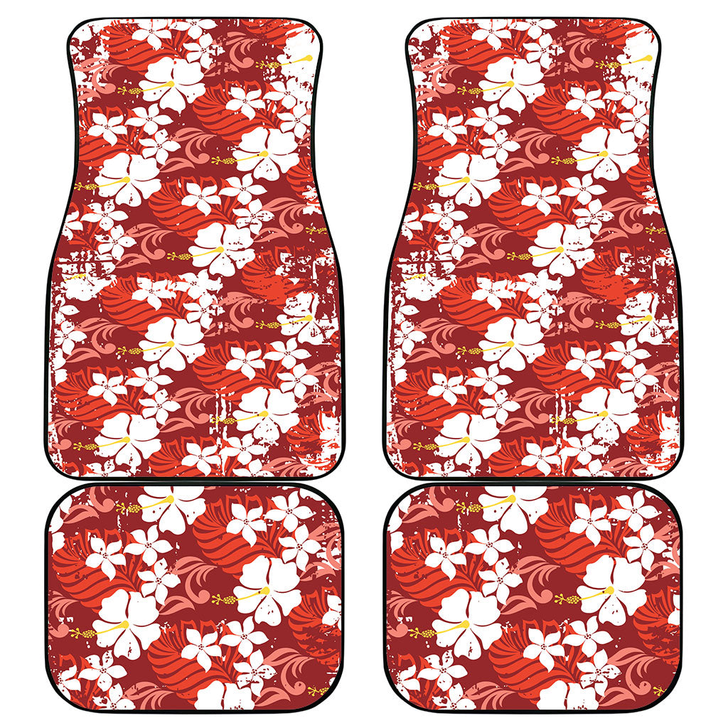 Red Hawaiian Hibiscus Monstera Car Mats Grunge Stylized