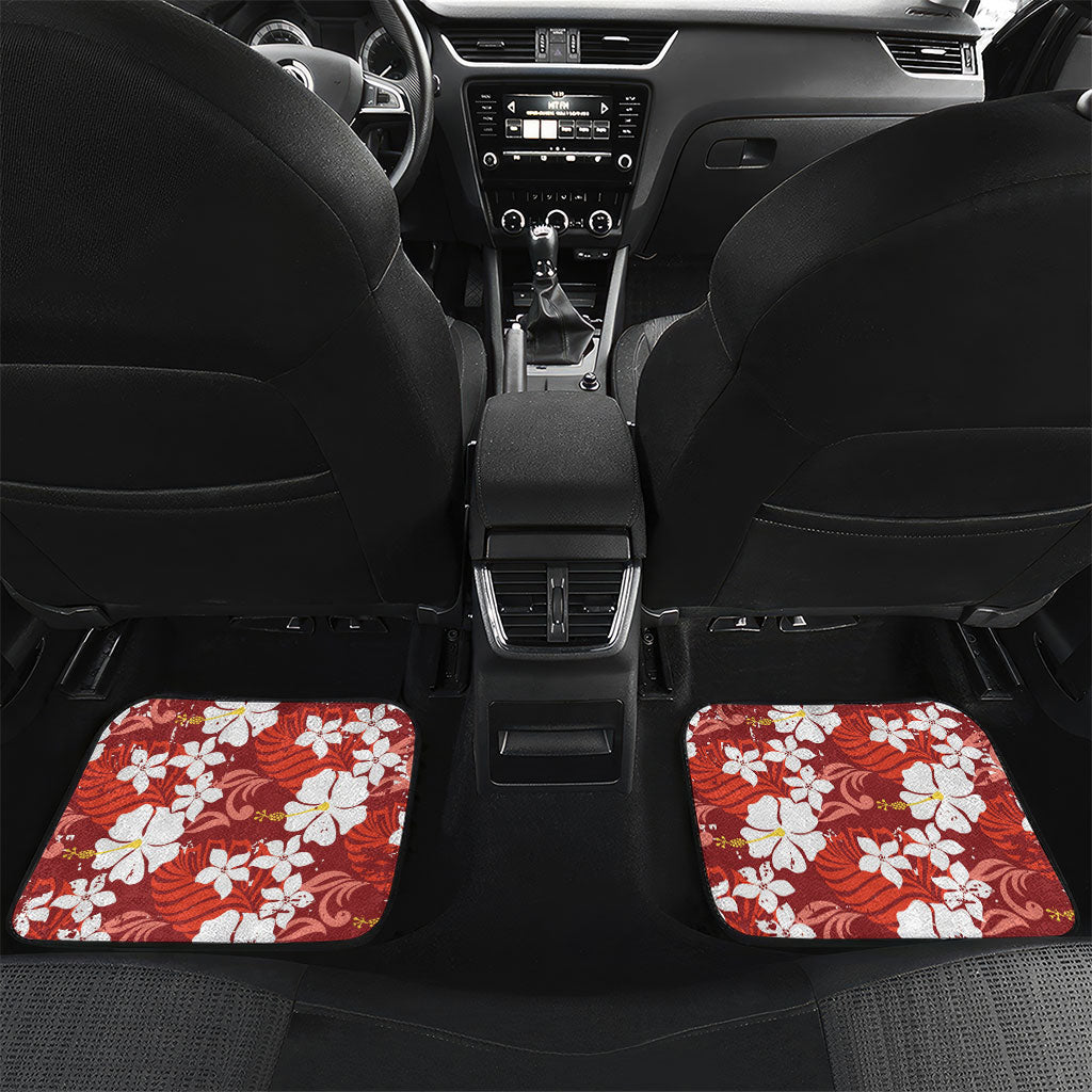 Red Hawaiian Hibiscus Monstera Car Mats Grunge Stylized
