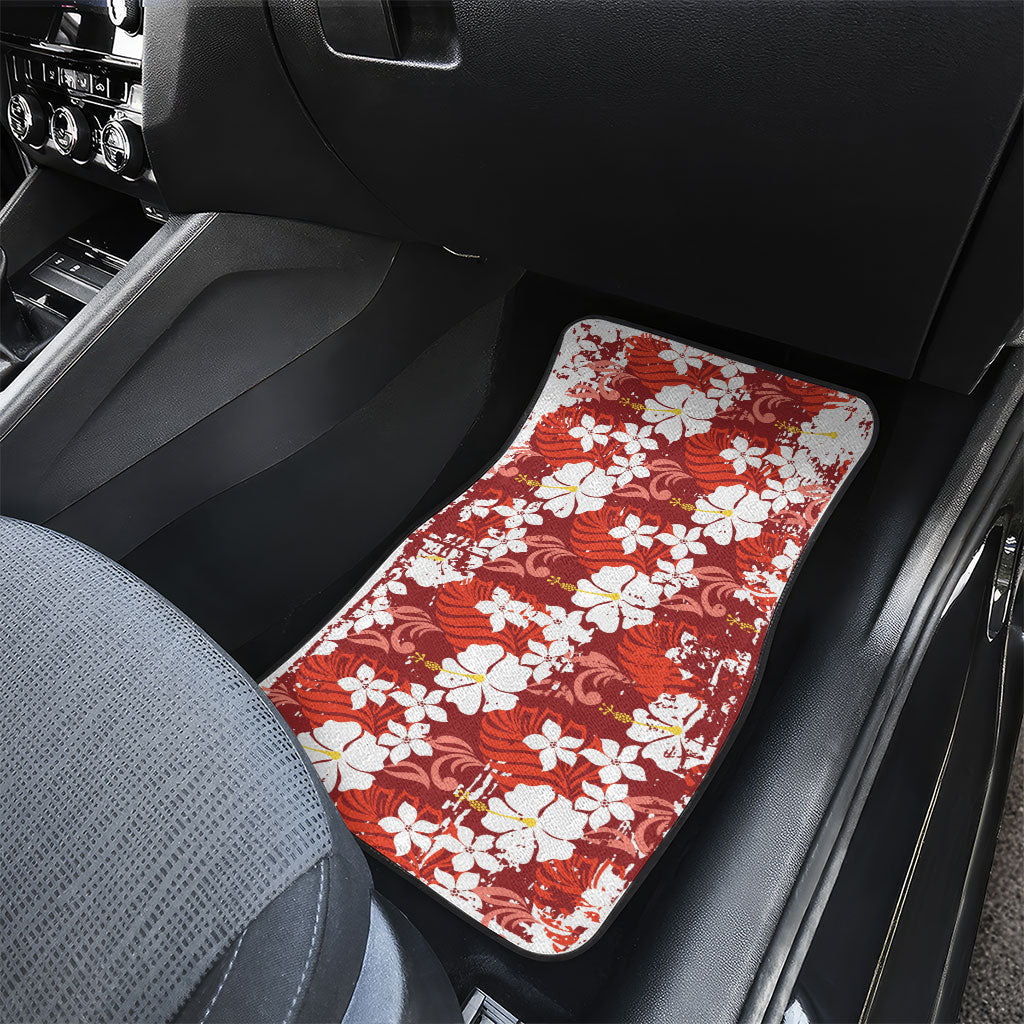 Red Hawaiian Hibiscus Monstera Car Mats Grunge Stylized