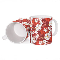 Red Hawaiian Hibiscus Monstera Ceramic Mug Grunge Stylized