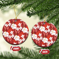 Red Hawaiian Hibiscus Monstera Ceramic Ornament Grunge Stylized