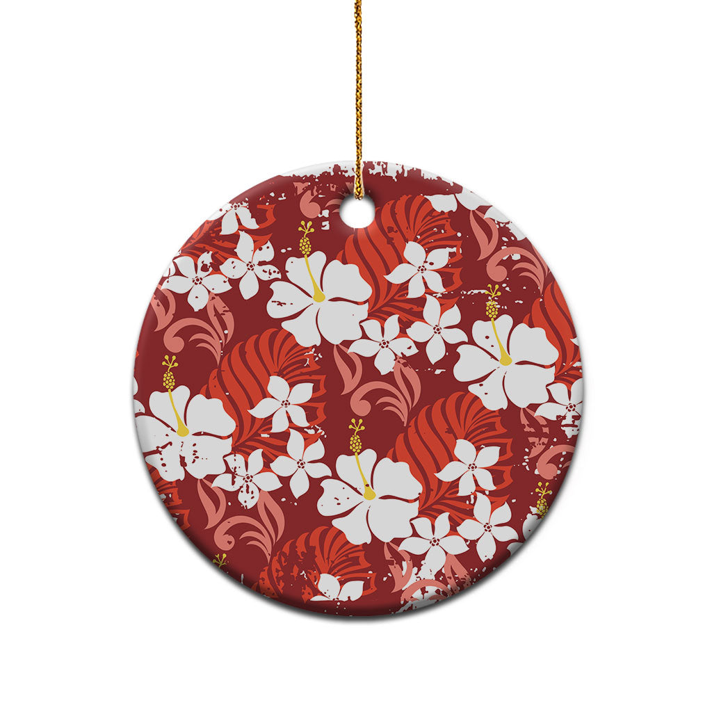 Red Hawaiian Hibiscus Monstera Ceramic Ornament Grunge Stylized