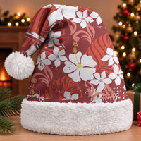 Red Hawaiian Hibiscus Monstera Christmas Santa Hat Grunge Stylized LT01 With Fur Red - Polynesian Pride