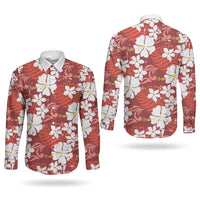 Red Hawaiian Hibiscus Monstera Couples Matching Summer Maxi Dress and Long Sleeve Button Shirt Grunge Stylized LT01 - Polynesian Pride