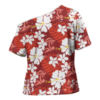 Red Hawaiian Hibiscus Monstera Cross Shoulder Shirt Grunge Stylized LT01 - Polynesian Pride