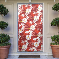 Red Hawaiian Hibiscus Monstera Door Cover Grunge Stylized