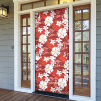 Red Hawaiian Hibiscus Monstera Door Cover Grunge Stylized