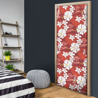 Red Hawaiian Hibiscus Monstera Door Cover Grunge Stylized