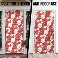 Red Hawaiian Hibiscus Monstera Door Cover Grunge Stylized