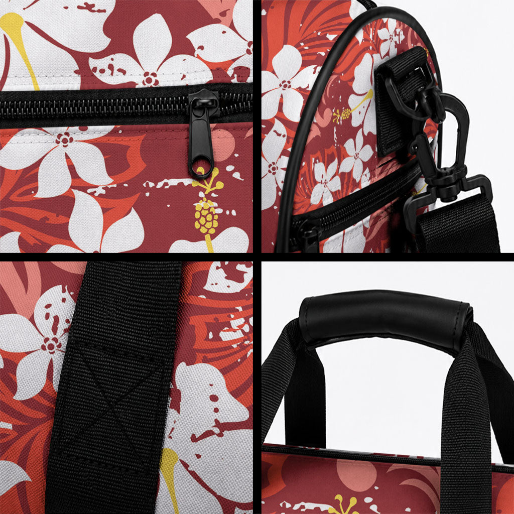 Red Hawaiian Hibiscus Monstera Duffle Bag Grunge Stylized LT01 - Polynesian Pride