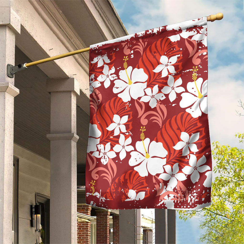 Red Hawaiian Hibiscus Monstera Garden Flag Grunge Stylized