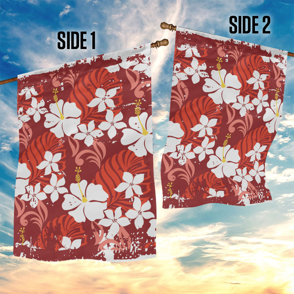 Red Hawaiian Hibiscus Monstera Garden Flag Grunge Stylized