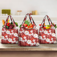 Red Hawaiian Hibiscus Monstera Grocery Bag Grunge Stylized LT01 3-pack One Size Red - Polynesian Pride