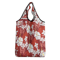 Red Hawaiian Hibiscus Monstera Grocery Bag Grunge Stylized LT01 - Polynesian Pride