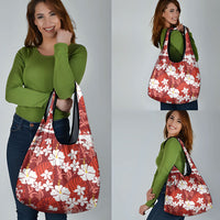 Red Hawaiian Hibiscus Monstera Grocery Bag Grunge Stylized LT01 - Polynesian Pride