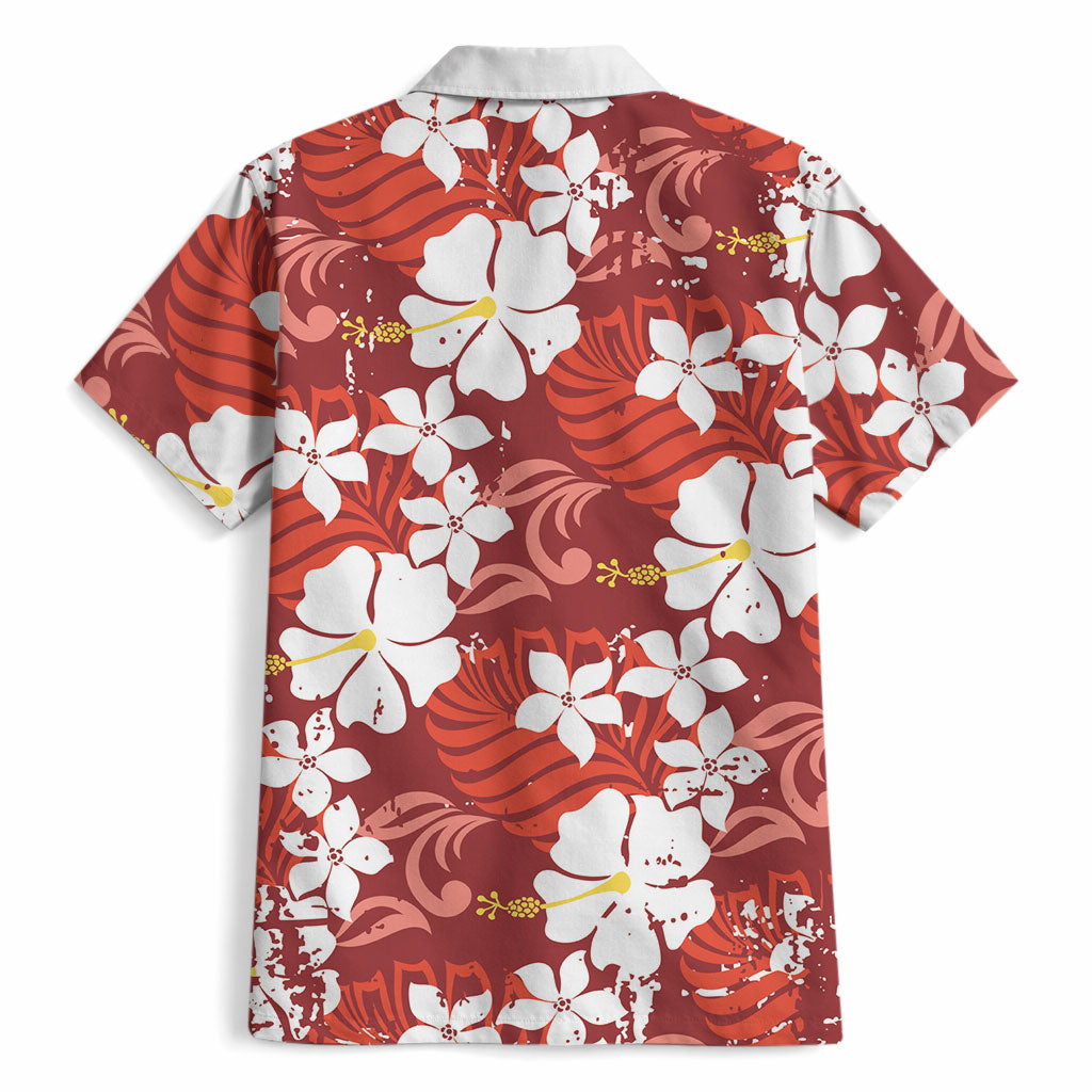Red Hawaiian Hibiscus Monstera Hawaiian Shirt Grunge Stylized LT01 - Polynesian Pride