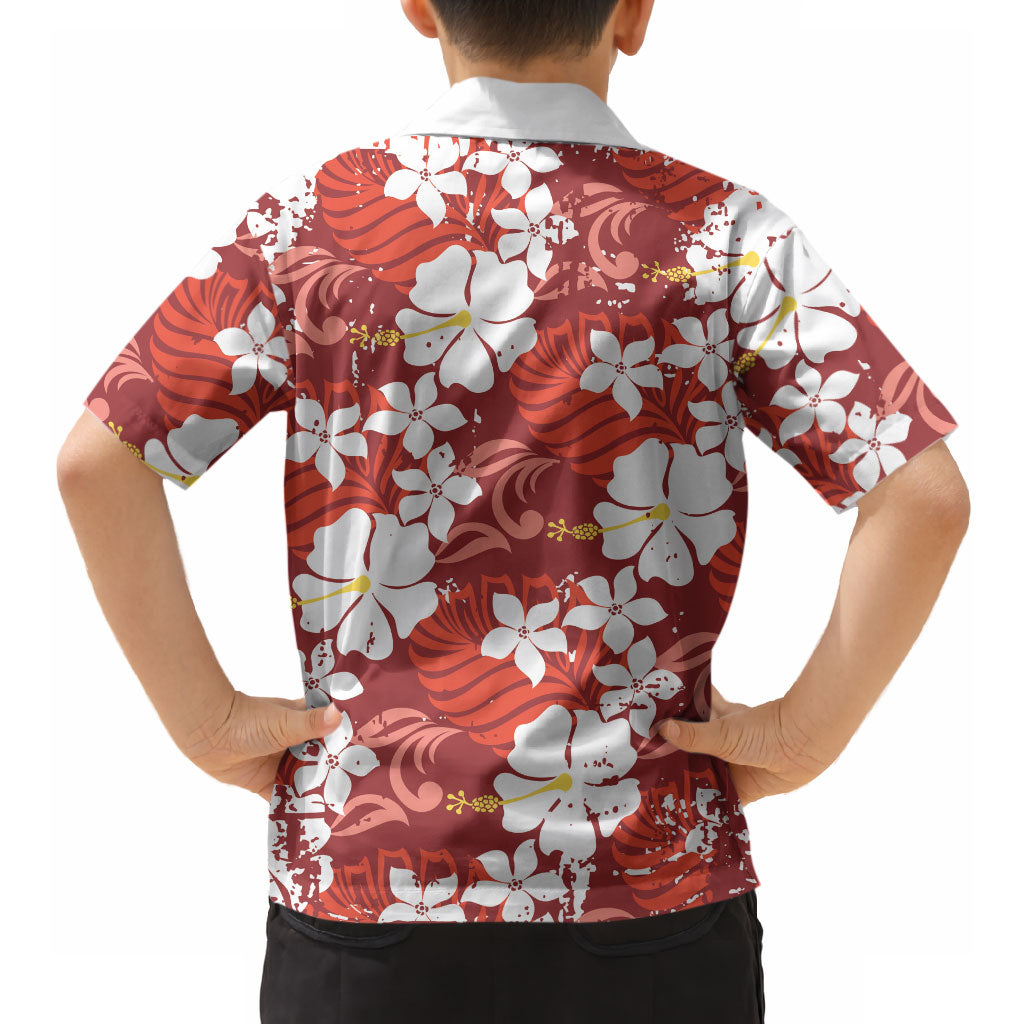 Red Hawaiian Hibiscus Monstera Hawaiian Shirt Grunge Stylized LT01 - Polynesian Pride