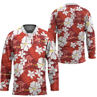Red Hawaiian Hibiscus Monstera Hockey Jersey Grunge Stylized LT01 - Polynesian Pride