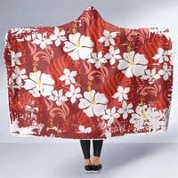Red Hawaiian Hibiscus Monstera Hooded Blanket Grunge Stylized