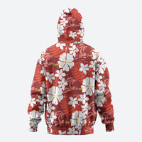 Red Hawaiian Hibiscus Monstera Hoodie Grunge Stylized LT01 - Polynesian Pride