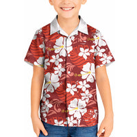 Red Hawaiian Hibiscus Monstera Kid Hawaiian Shirt Grunge Stylized