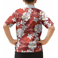 Red Hawaiian Hibiscus Monstera Kid Hawaiian Shirt Grunge Stylized