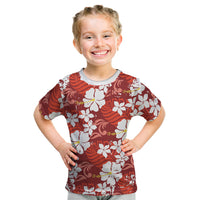 Red Hawaiian Hibiscus Monstera Kid T Shirt Grunge Stylized