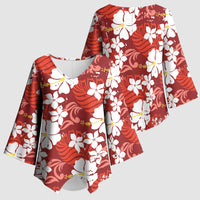 Red Hawaiian Hibiscus Monstera Kimono Sleeve Blouse Grunge Stylized LT01 - Polynesian Pride