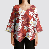Red Hawaiian Hibiscus Monstera Kimono Sleeve Blouse Grunge Stylized LT01 - Polynesian Pride