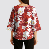 Red Hawaiian Hibiscus Monstera Kimono Sleeve Blouse Grunge Stylized LT01 - Polynesian Pride