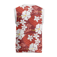 Red Hawaiian Hibiscus Monstera Christmas Knitted V-Neck Vest Grunge Stylized LT01 - Polynesian Pride