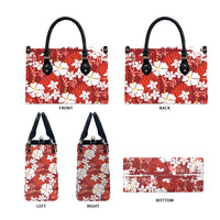 Red Hawaiian Hibiscus Monstera Leather Bag Grunge Stylized