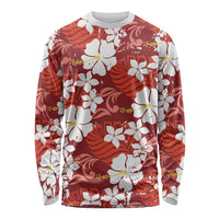 Red Hawaiian Hibiscus Monstera Long Sleeve Shirt Grunge Stylized