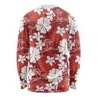 Red Hawaiian Hibiscus Monstera Long Sleeve Shirt Grunge Stylized