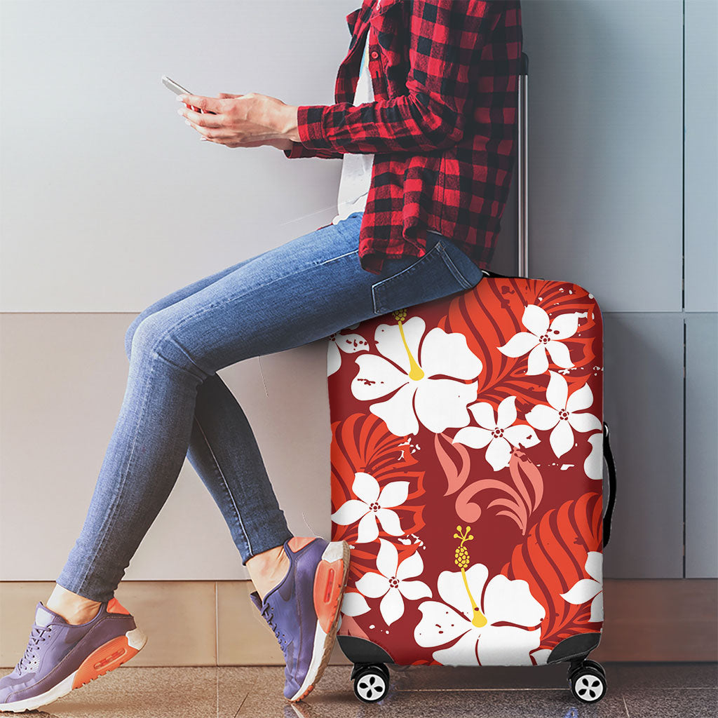 Red Hawaiian Hibiscus Monstera Luggage Cover Grunge Stylized