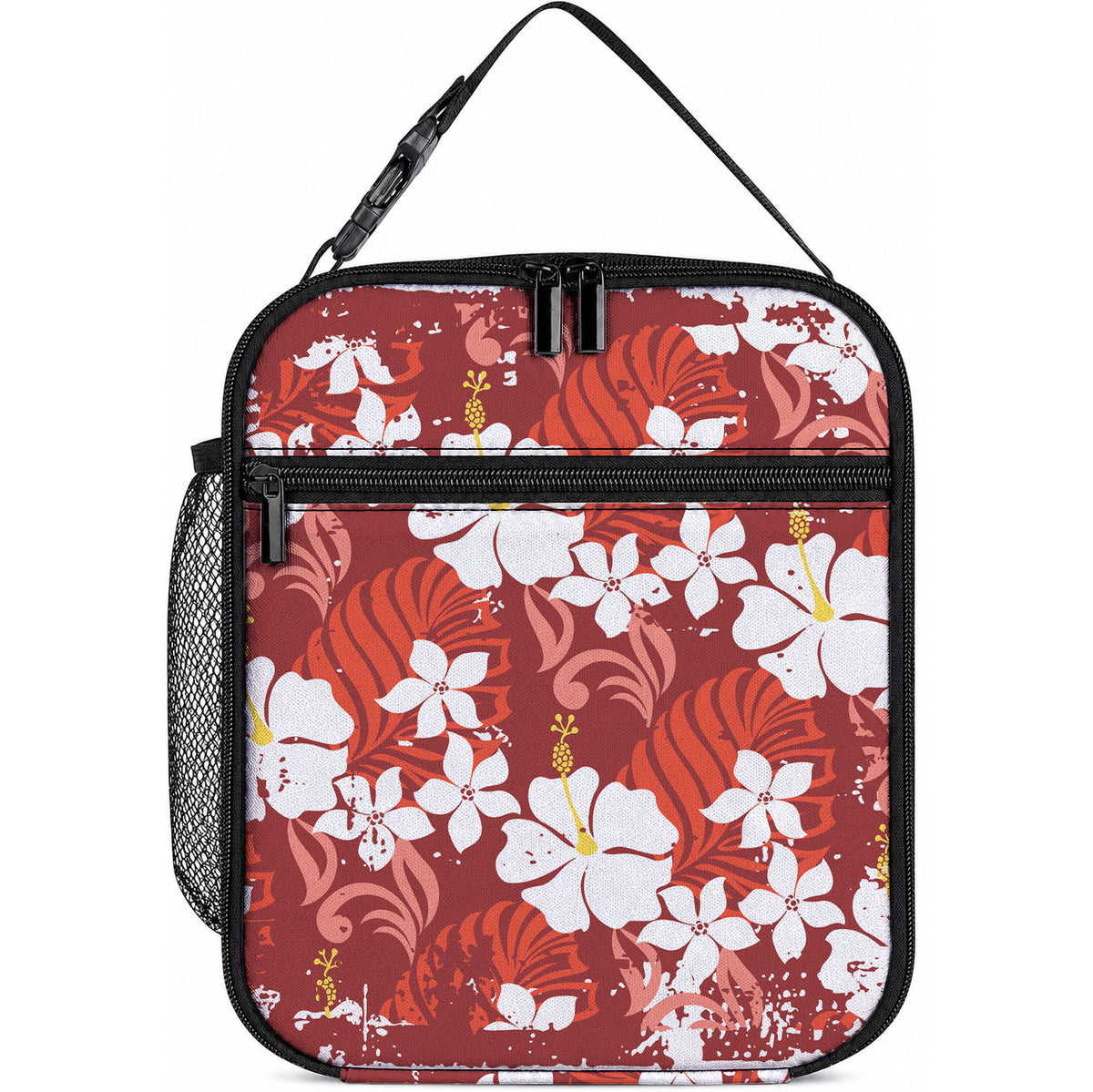 Red Hawaiian Hibiscus Monstera Lunch Bag Grunge Stylized