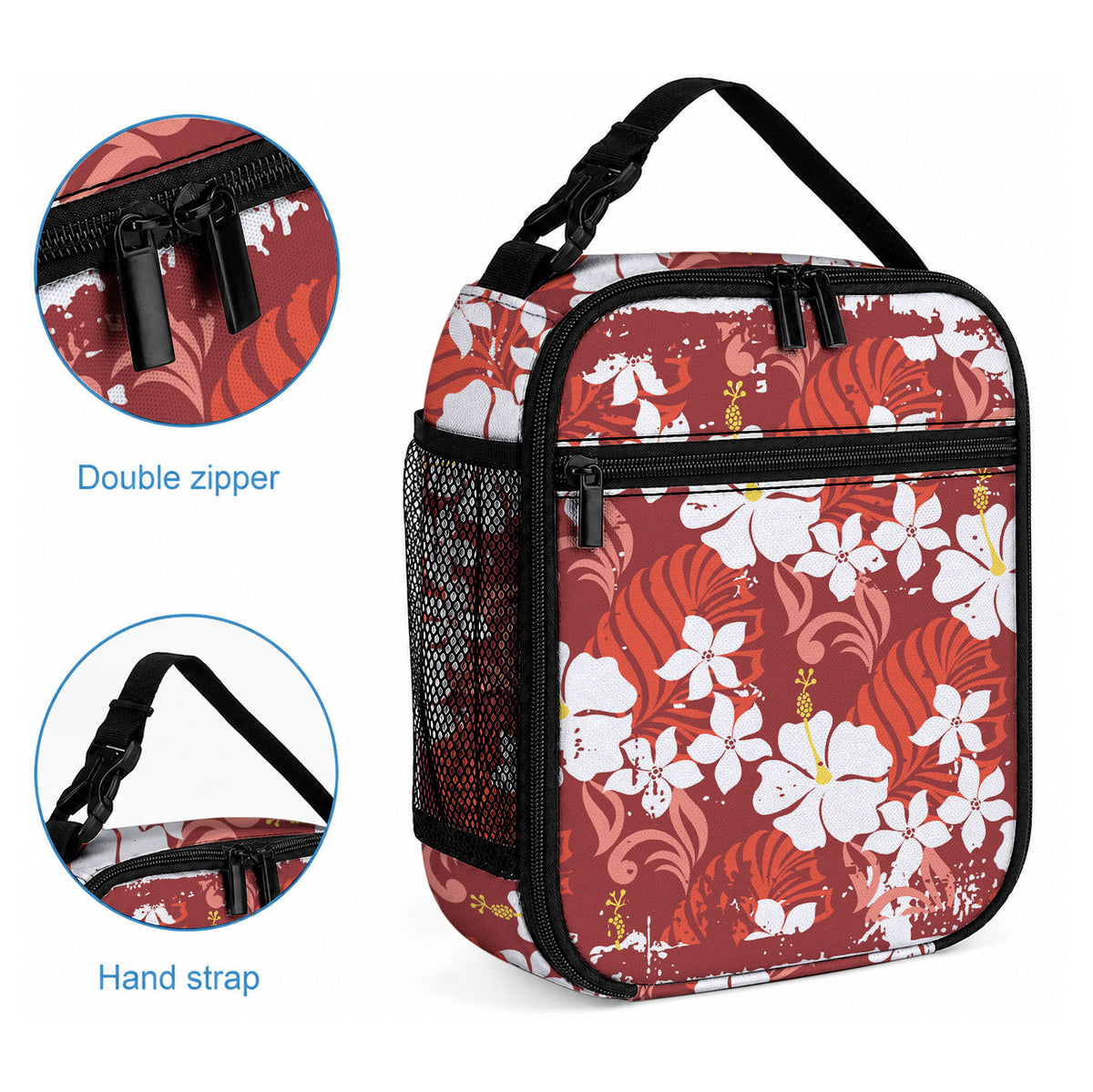 Red Hawaiian Hibiscus Monstera Lunch Bag Grunge Stylized