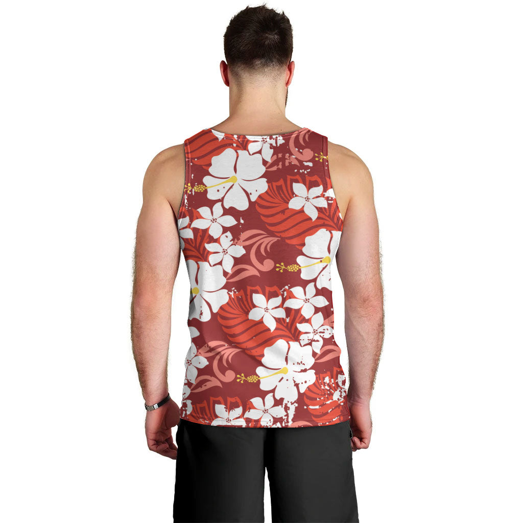 Red Hawaiian Hibiscus Monstera Men Tank Top Grunge Stylized