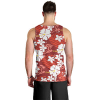 Red Hawaiian Hibiscus Monstera Men Tank Top Grunge Stylized
